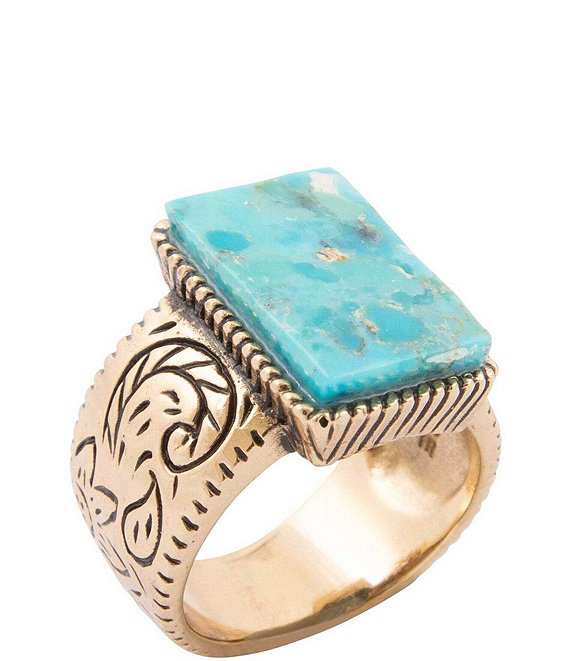 Barse Bronze and Turquoise Tooled Statement Ring