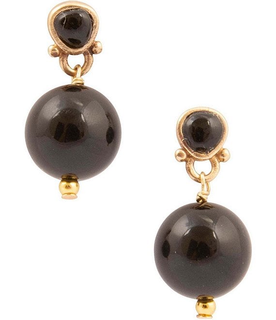 Barse Bronze Carly Genuine Stone Drop Earrings, Onyx/Gold - Image 1