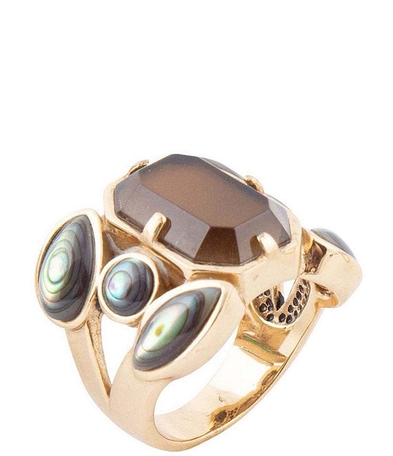 Barse Bronze, Genuine Abalone and Smoky Quartz Statement Ring