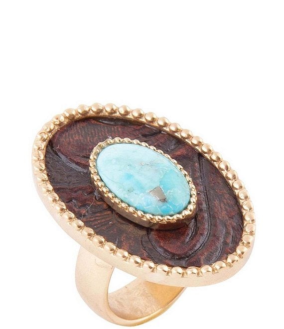 Barse Bronze, Genuine Turquoise and Leather Rosette Ranch Statement Ring
