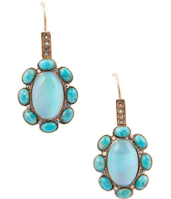 Barse Aurora Blue Opal Golden Drop Earrings, Opal/Gold - Image 1