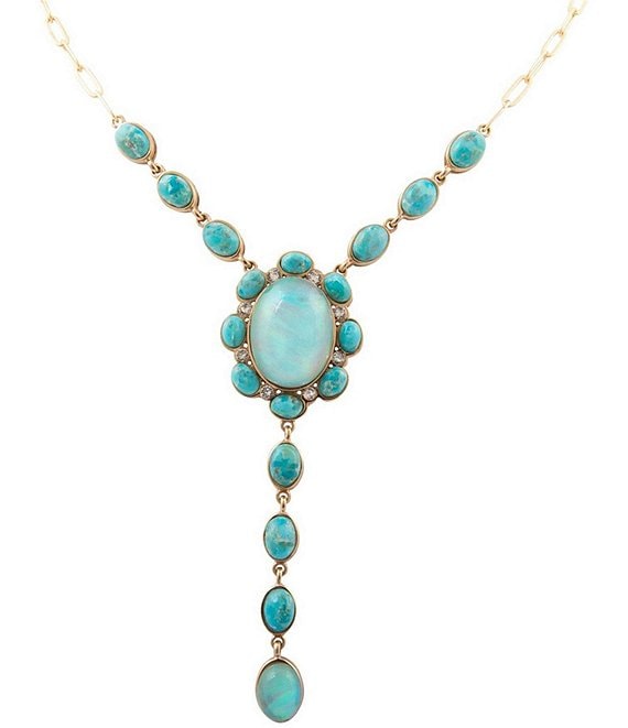 Barse Aurora Blue Opal Golden Y Necklace, Opal/Gold - Image 1