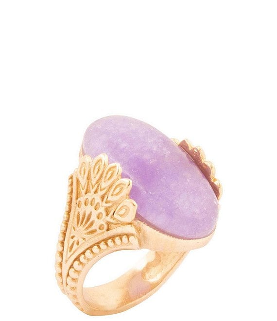 Barse Sari Purple Quartz Golden Statement Ring, Purple/Gold - Image 1