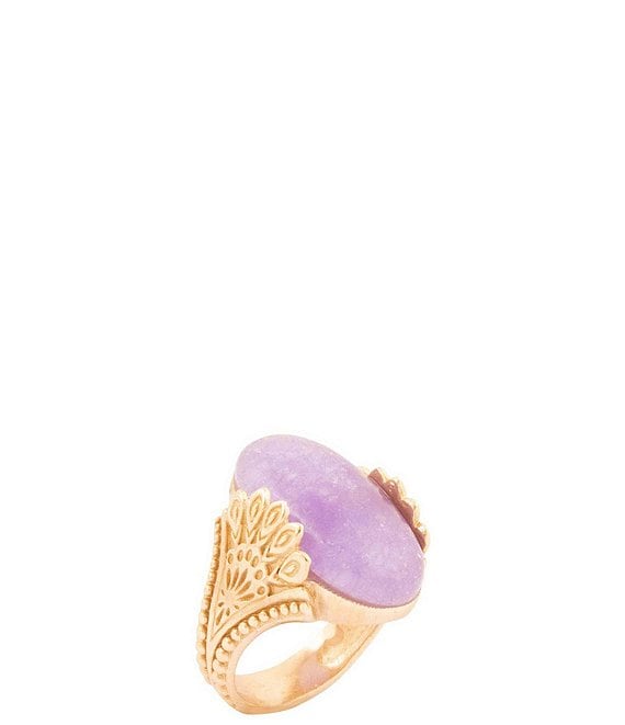 Barse Sari Purple Quartz Golden Statement Ring