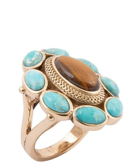 Barse Bronze, Turquoise and Tiger's Eye Elliptical Statement Ring