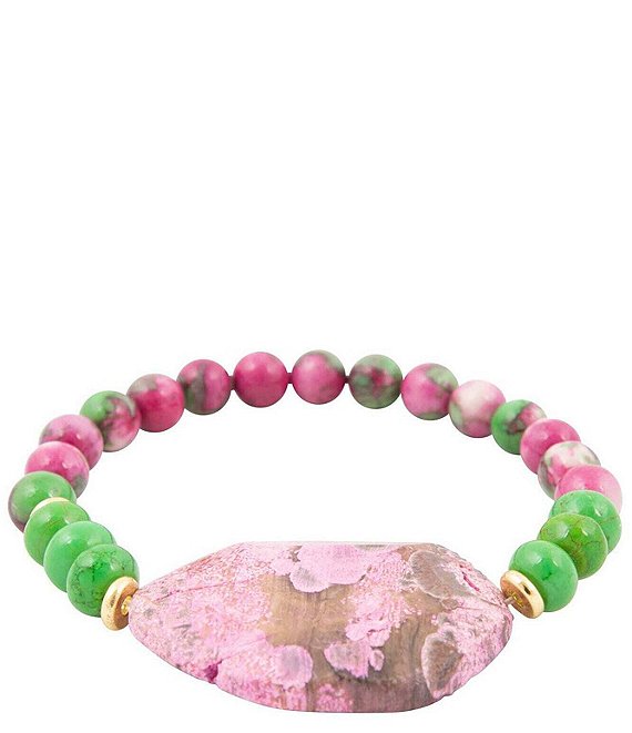 Barse Cactus Bloom Jade Beaded Stretch Bracelet