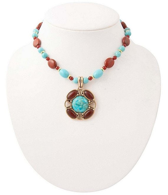 Barse Copper Sky Golden And Genuine Stone Pendant Necklace