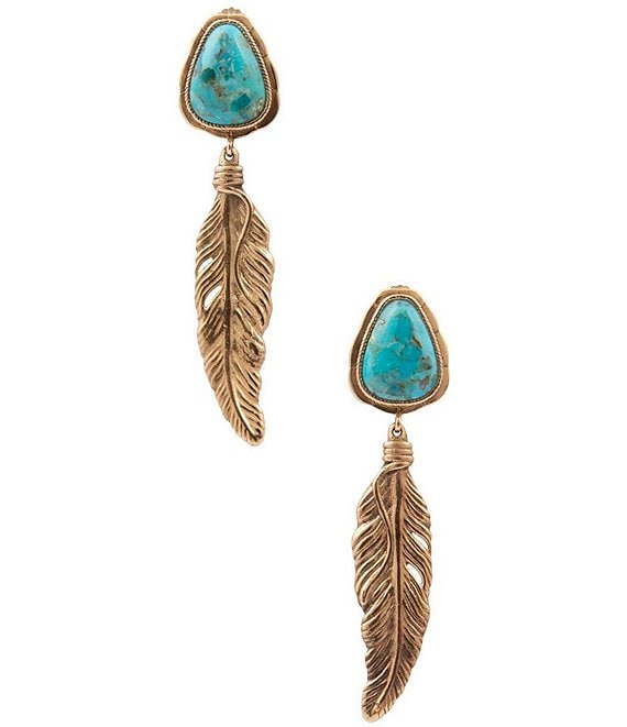 Barse Desert Plume Genuine Turquoise Statement Drop Earrings