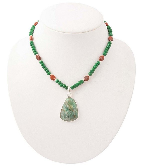 Barse Everstone Silver and Genuine Stone Short Pendant Necklace