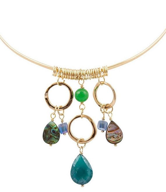 Barse Genuine Stone Charmed Drops Collar Statement Necklace