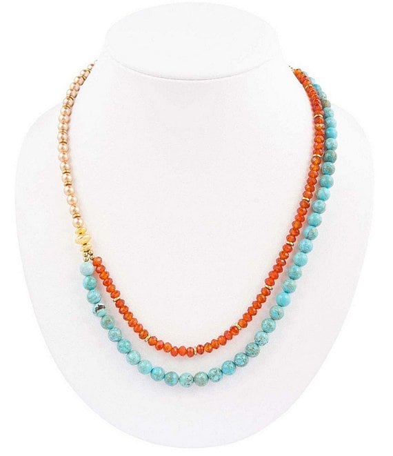 Barse Canyon Blue Turquoise and Orange Carnelian Multi-Strand Necklace, Blue/Orange Multi - Image 1