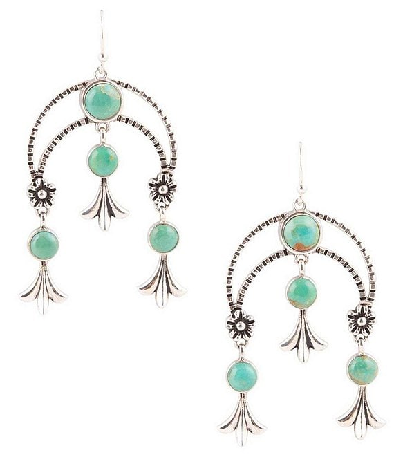 Barse Genuine Turquoise Squash Blossom Statement Drop Earrings