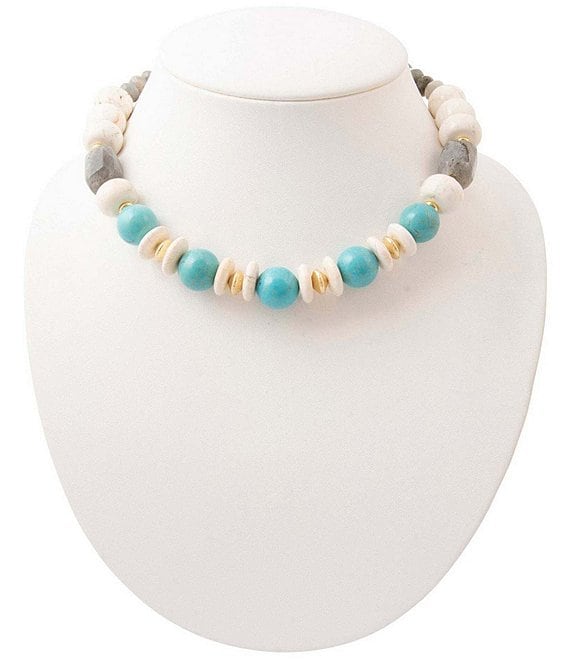 Barse Golden and Genuine Stone Blue Mesa Collar Necklace