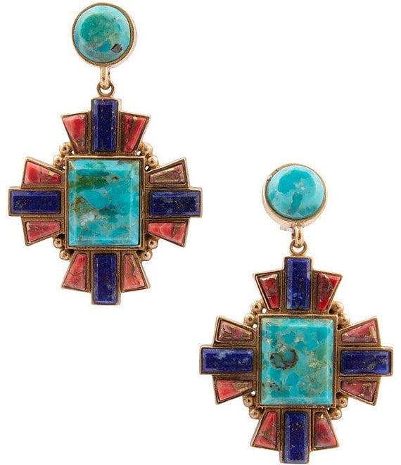 Barse Golden And Genuine Stone Imperial Mesa Statement Drop Earrings