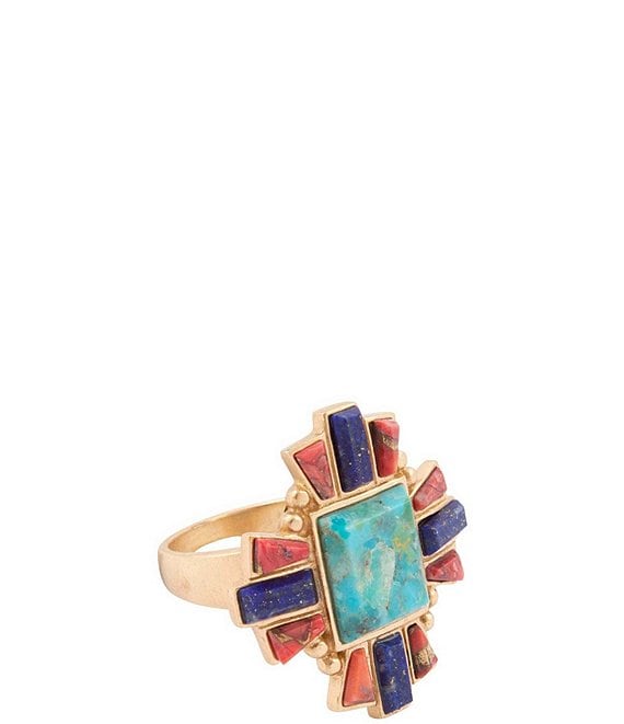 Barse Golden And Genuine Stone Imperial Mesa Statement Ring