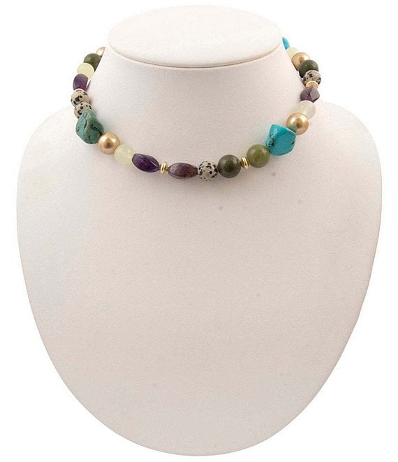 Barse Golden And Genuine Stone Sagebrush Collar Necklace