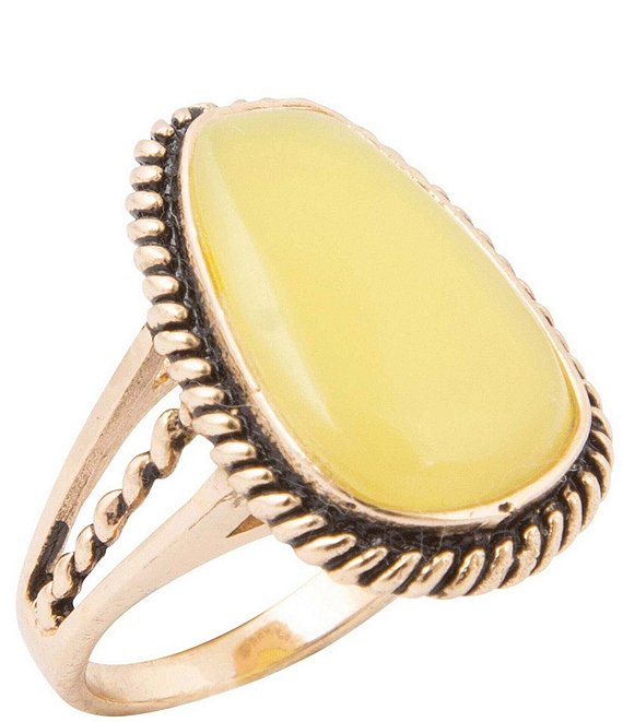 Barse Golden And Green Jade Willow Statement Ring
