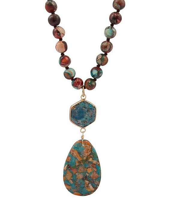 Barse Jasper Desert Bloom Long Statement Pendant Necklace