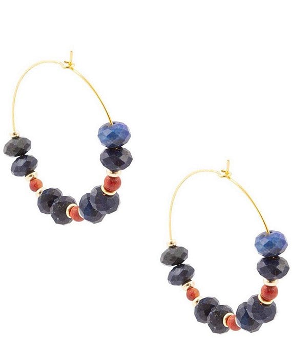 Barse Jubilee Genuine Stone Beaded Hoop Earrings