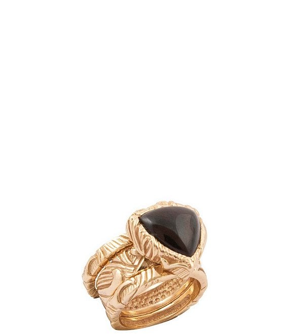 Barse Midnight Luxe Golden and Onyx Three Piece Stacked Statement Ring