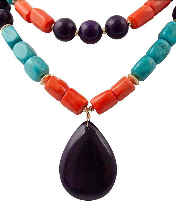 Barse Moroccan Spice Genuine Stone Beaded Stretch Statement Pendant Necklace