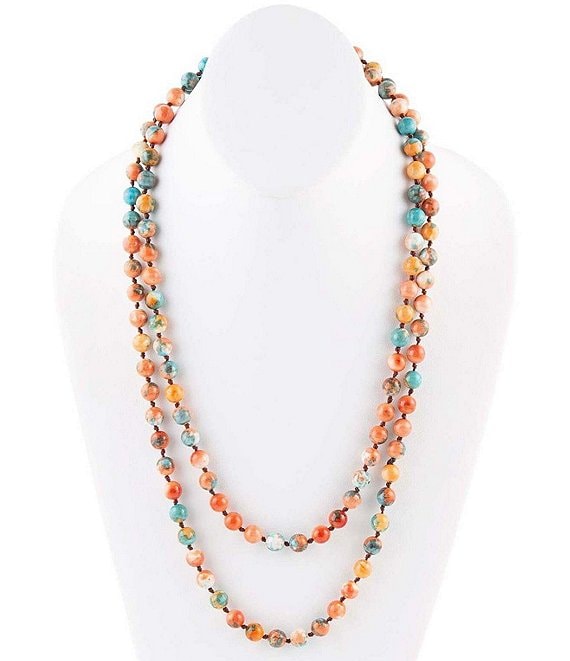 Barse Immeasurable Orange and Blue Ocean Jade Beaded Necklace