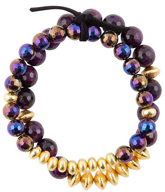 Purple Tigers Eye 8MM Ball Bead Gemstones Stretch Bracelet Set 
