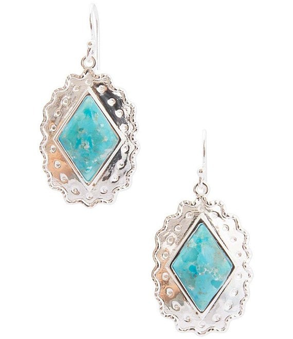 Barse Silver And Genuine Turquoise Bronco Drop Earrings