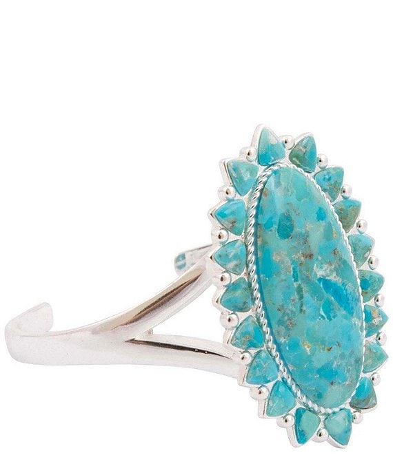 Barse Silver And Genuine Turquoise Oasis Royale Statement Cuff Bracelet
