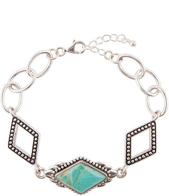 Color:Turquoise/Silver - Image 1 - Sterling Silver & Turquoise Toggle Bracelet