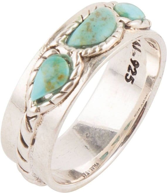 Color:Turquoise - Image 1 - Sterling Silver and Genuine Turquoise Band Ring