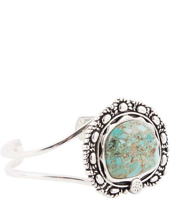 Color:Turquoise - Image 1 - Sterling Silver and Genuine Turquoise Cuff Bracelet