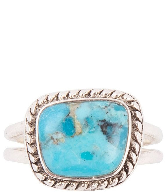 Color:Turquoise - Image 1 - Sterling Silver and Genuine Turquoise Ring