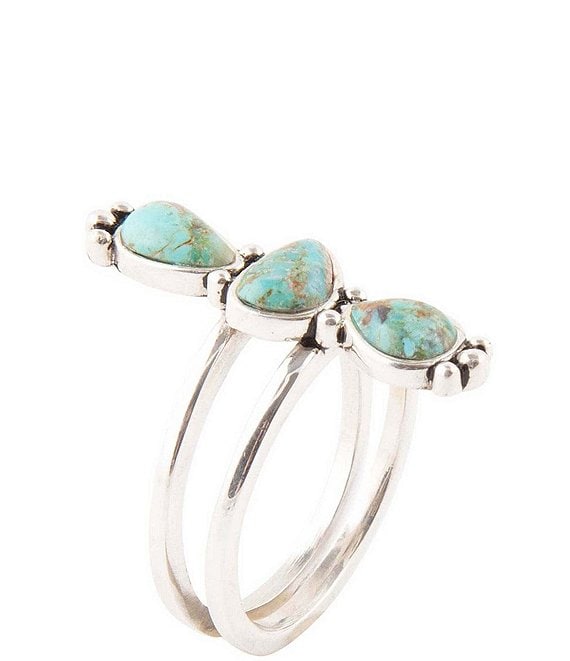 Barse Linear Triple Stone Blue Turquoise and Sterling Silver Ring