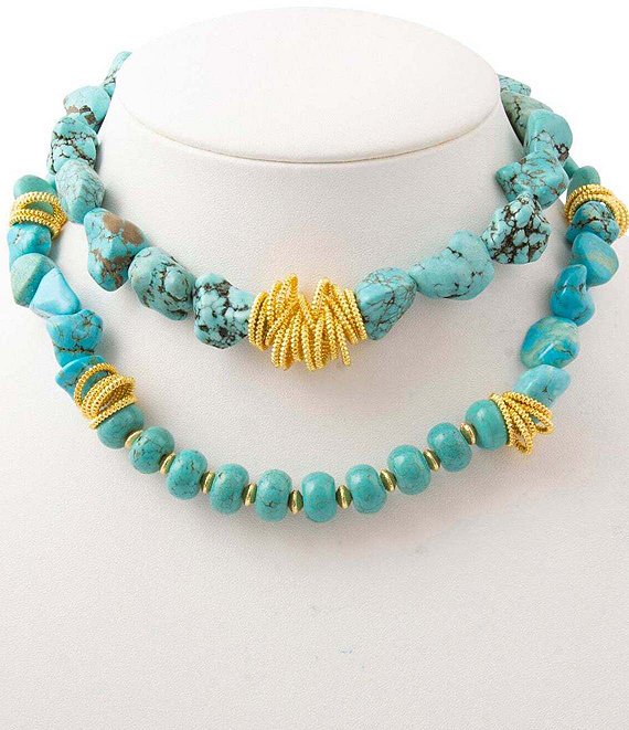 Barse Wild Sky Golden and Magnesite Stone Statement Necklace