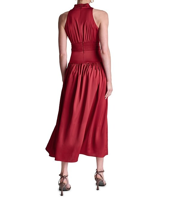 high neck drop waist dress BCBG Satin Mock Maxi spring_2025