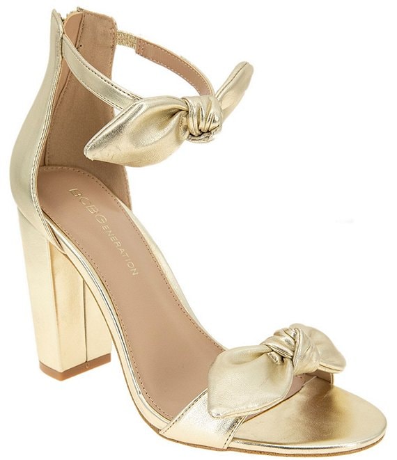 Color:Platino - Image 1 - Batani Metallic Ankle Strap Bow Dress Sandals