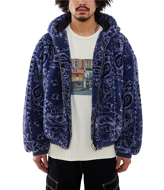 Bdg Men s Paisley Fleece Hooded Jacket Blue Casual Jackets