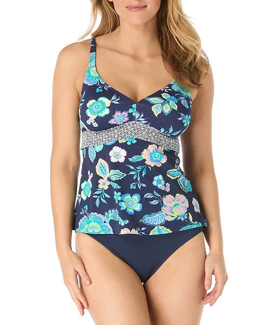Beach House Diamond Meadows Adele Texture V-Neck Tankini Swim Top & Chloe High Waisted Solid Bikini Swim Bottom