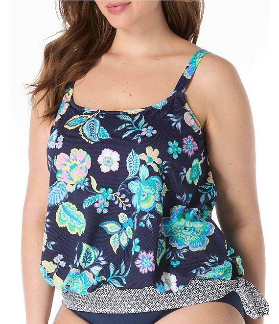 Beach House Plus Size Diamond Meadow Sarah Scoop Neck Blouson Tankini Swim Top