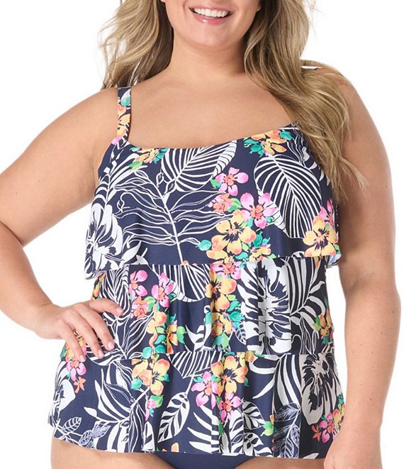 Beach House Plus Size Indigo Jungle Jane Square Neck Tiered Ruffle ...