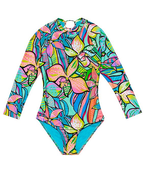 Beach Lingo Big Girls 7-16 Long-Sleeve Printed One-Piece Swimsuit ...