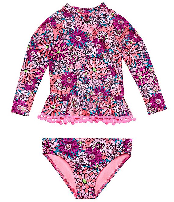 Beach Lingo Little Girls 2T-7 Long Sleeve Pom Pom Trim Two Piece ...