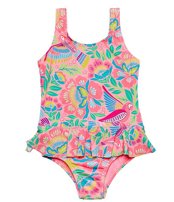 Beach Lingo Little Girls 2T-7 Tropical-Printed Rufle-Detailed One-Piece ...
