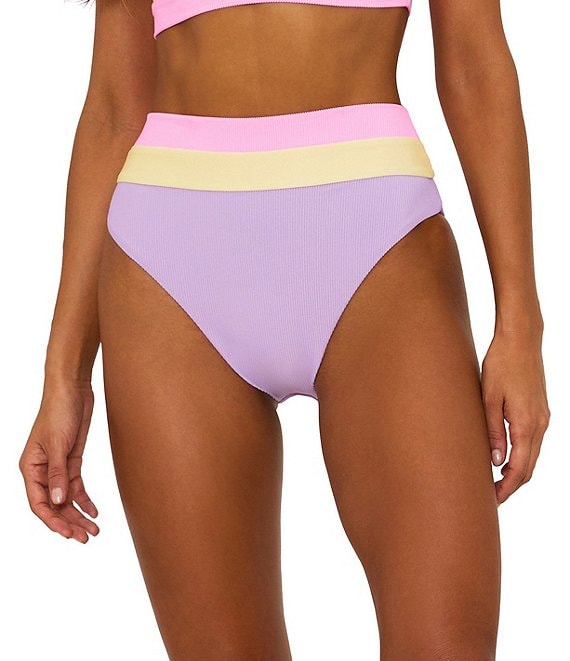 Beach Riot Heidi Ribbed Colorblock High Waisted Swim Bottom, Sublime Spring - Image 1