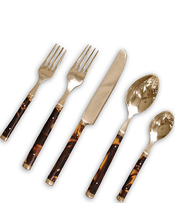 Beatriz Ball Vida Tortoise And Gold 5-Piece Stainless Steel Flatware ...