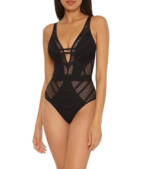 Becca by Rebecca Virtue Color Play Crochet Plunging V-Neck One Piece Swimsuit