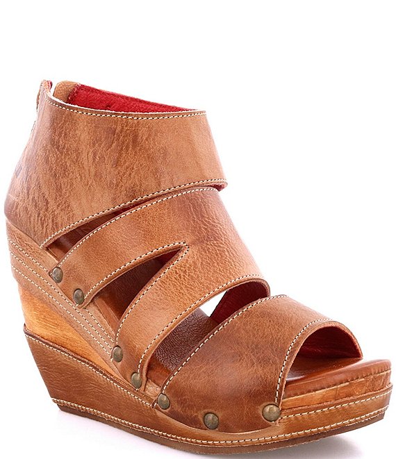 Color:Tan Rustic - Image 1 - Jacey Leather Platform Wedge Sandals