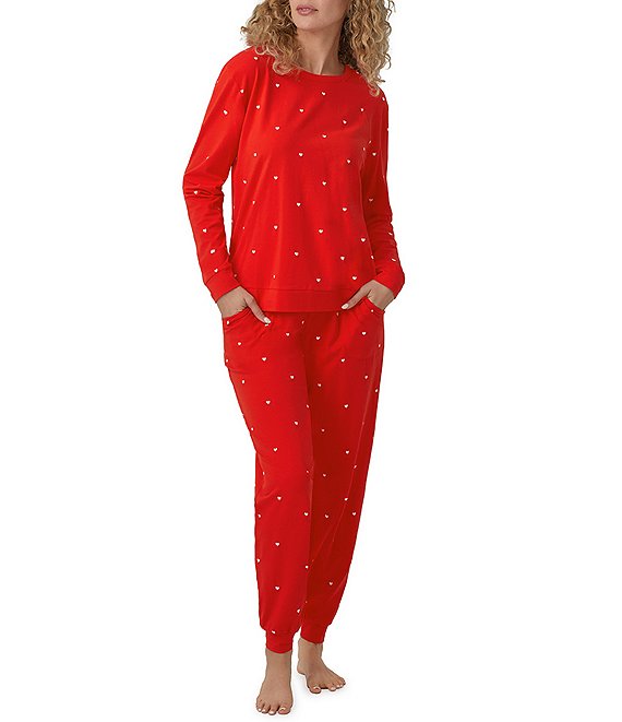 Bedhead Pajamas Heart Print Jersey Knit Long Sleeve Top & Jogger Pajama Set
