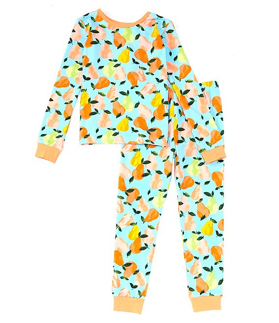 Color:Perfect Pairs - Image 1 - Little/Big Girls 2T-12 Long Sleeve Perfect Pears Top & Fitted Pant 2-Piece Pajama Set